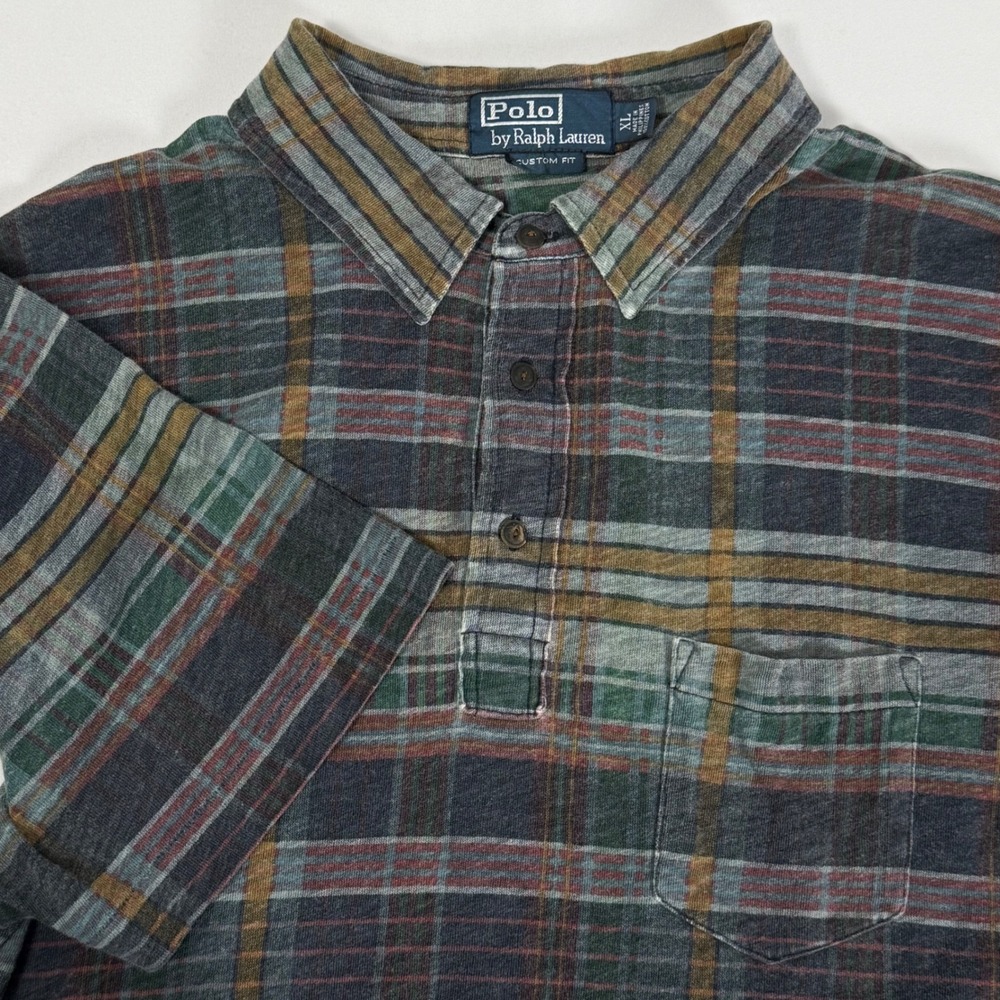 Polo Ralph Lauren Custom Fit Tartan Plaid Short Sleeve Polo Shirt Mens XL